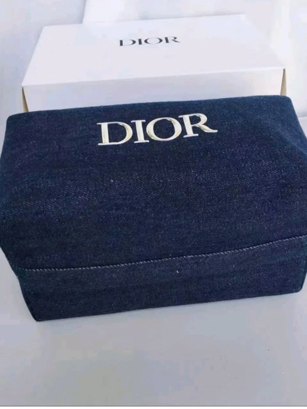 Dior Navy Blue Denim Logo Cosmetic Bag With Handle - Picture 5 of 6